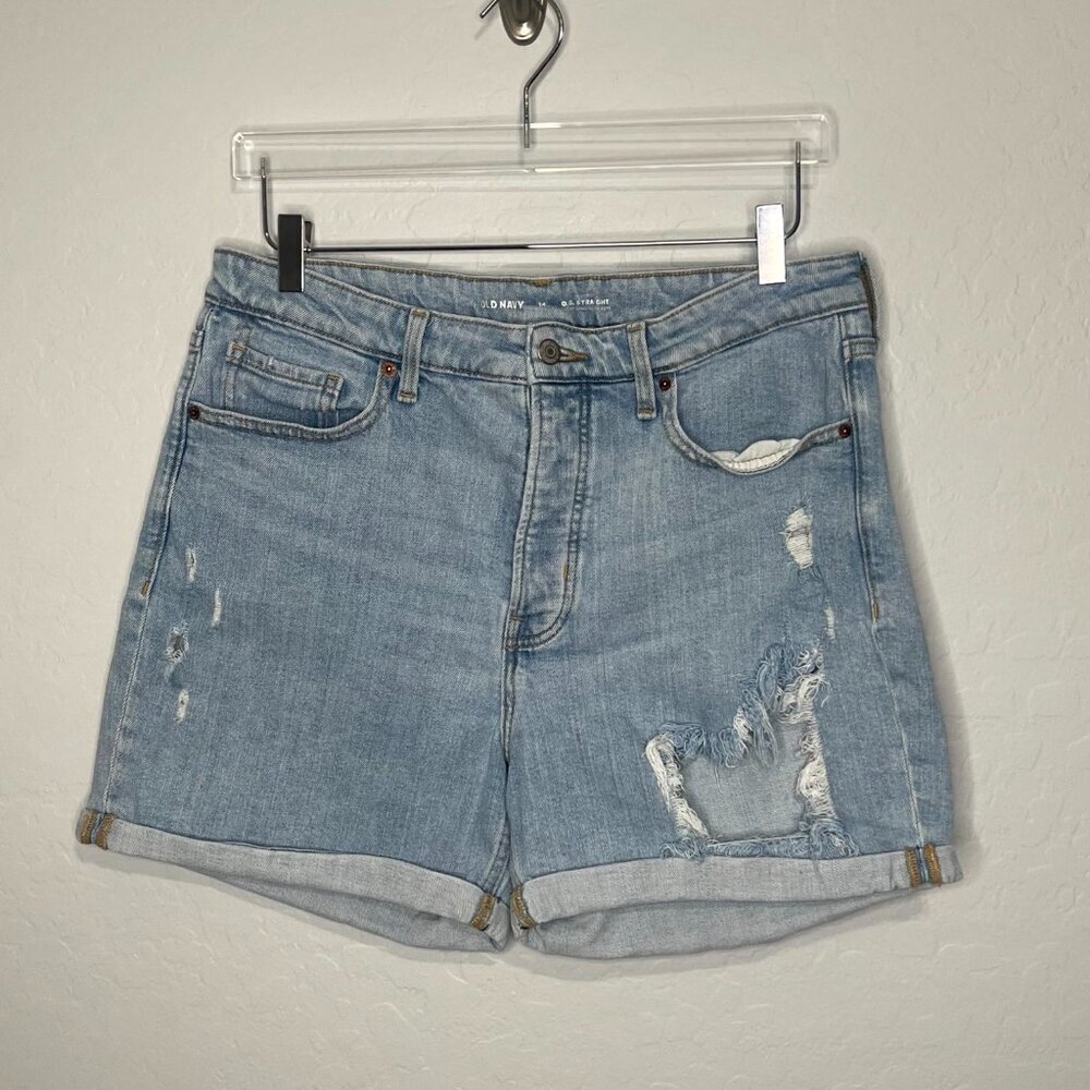 Old Navy High Waisted Button Fly OG Straight Cuffed Denim Shorts Size 14 #69